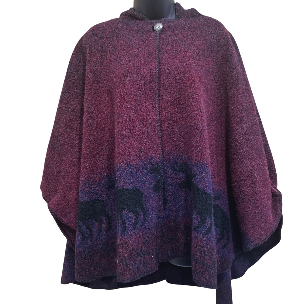 Bear Ridge Outfitters Poncho Cape Womens OS Burgundy Moose Hooded Wool Blend USA